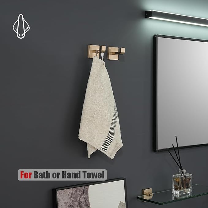 JQK Bathroom Towel Hook Champagne Bronze, Coat Robe Clothes Hook for Bathroom Wall Mounted (Pack of 2), SUS 304 Stainless Steel 0.8mm, TH250-CB-P2