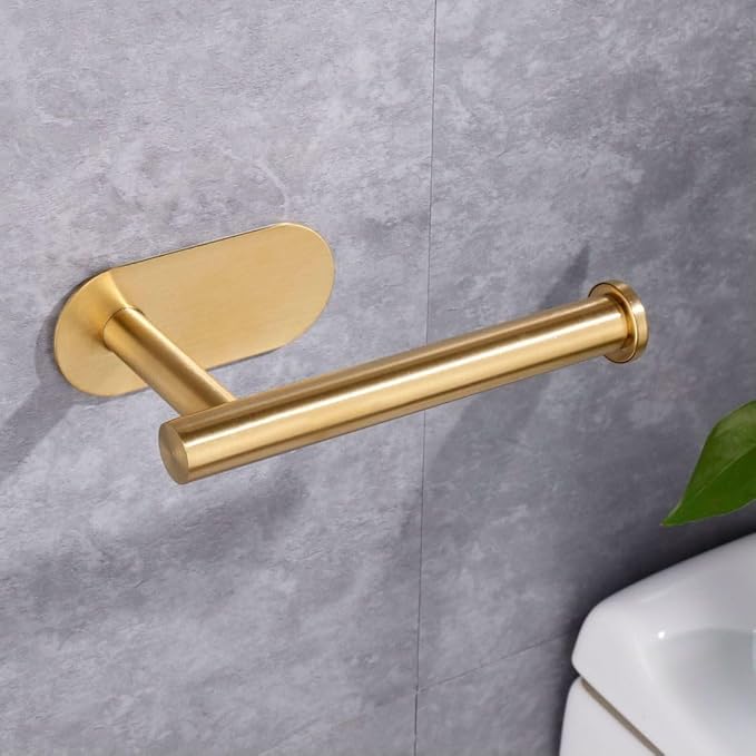 1 Pack Toilet Paper Holder Self Adhesive,Rustproof Adhesive Toilet Roll Holder No Drilling Tissue Holder for Kitchen Bathroom Tissue Holder Bathroom, Kitchen, Washroom Wall Mount (Gold)
