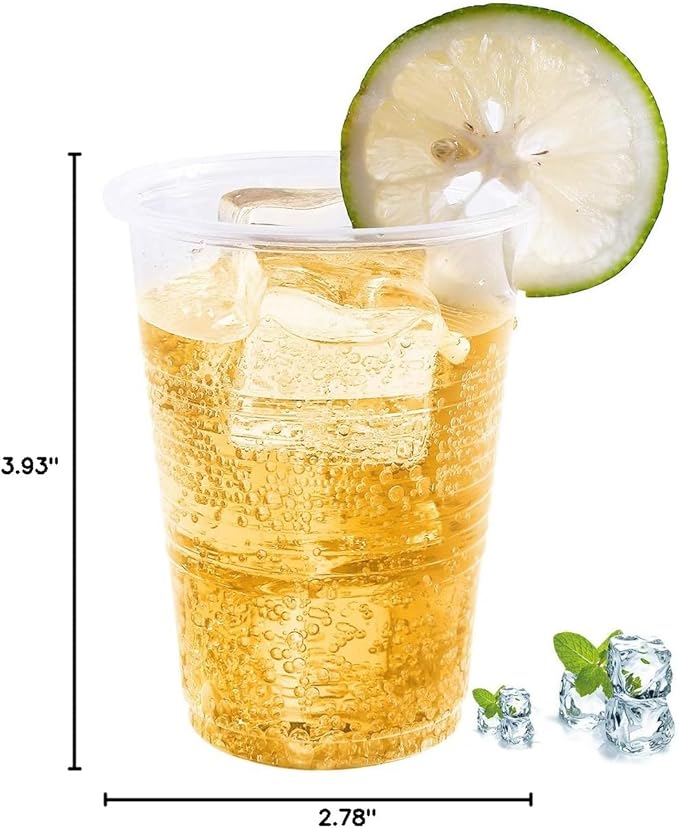 Turbo Bee 300 Pack 9oz Clear Plastic Cups，Disposable Mouthwash Cups, Ideal for Whiskey, Drinking Tasting, Food Samples