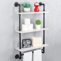 MBQQ Iron Pipe Shelves Industrial Bathroom Shelves with Towel bar,24in Rustic Metal Pipe Floating Shelves Pipe Wall Shelf,3 Tier Industrial Shelf Wall Mounted,Black & White