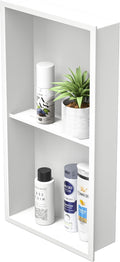 Stainless Steel Shower Niche 24" X 12" Matte White No Tile Needed Vertical Niche Shower with Two- Tier Shelves Recessed Wall Niches for Bathroom Storage Over Mount Installation