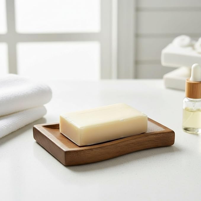 Soap Dish, Wooden Soap Holder with Wave Design for Fast Drainage & Non-Slip Base, for Shower, Bathroom, and Kitchen Sink