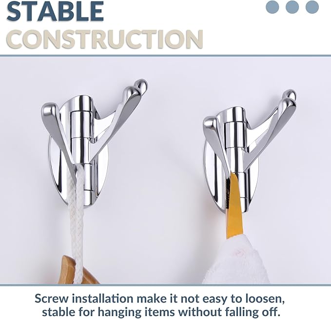 APLusee Swivel Chrome Robe Hook 2 PCS, Metal Foldable Towel Holder with Triple Rotating Arms, Heavy Duty Bathroom Kitchen Coat Hanger Wall Mounted