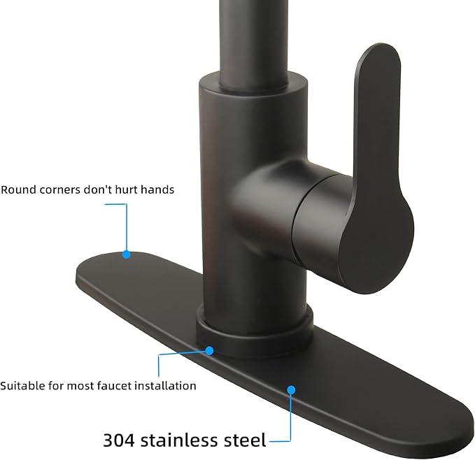 Faucet Deck Plate Matte Black 10 Inch for Bathroom or Kitchen Sink Faucet, Single Hole Faucet Hole Cover,Faucet Sink Escutcheon Plate Stainless Steel