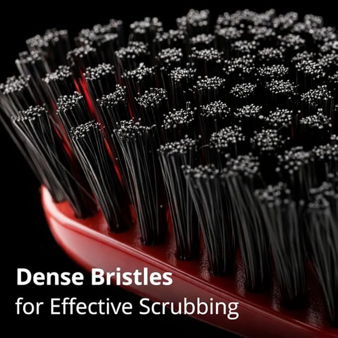 High Power Scrub Brush, Red & Black Heavy Duty Cleaning Brush with Long Handle, 3.75 Inch Wide Bristles for Bathroom, Kitchen, Tile, Grout & Tough Messes