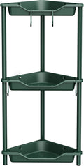 Orimade Rustproof 3 Tier Floor Standing Corner Shower Caddy Organizer, Plastic Metal Splicing Floor Corner Shelf Rack Stands for Bathroom, Dark Green