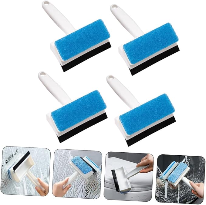 4Pcs Double Sided Bathroom Cleaning Brushes Non Slip Handle Plastic Tile Scrubbers for Kitchen and Wall Grout Stain Removal Household Use