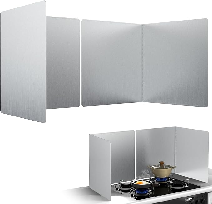 20"x20" Extra Large Splash Guard 2 PCS, Heavy-Duty Stainless Steel Foldable Backsplash, Wide Stove Splash Protector for Kitchen, Heat Resistant & Easy Wipe Clean