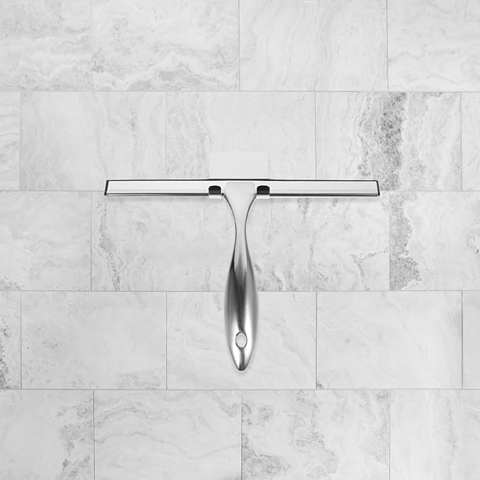 Stainless Steel Shower and Car Window Squeegee 10-inch Blade with Adhesive Hook Glass Cleaner for Bathroom and Vehicle Use
