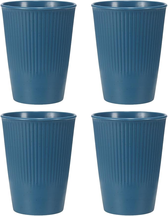 uxcell 4 Pcs Simple Toothbrush Cup, 3.3 x 3.3 x 4.2 Dishwasher Safe Bathroom Tumbler Reusable Plastic Cup Set for Storing Toothpaste Combs, Dark Blue
