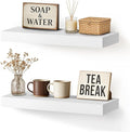 Floating Wall Shelf 16x6.8x1.7 Inch – Solid Wood Shelf in White Finish – Wall Mounted Rustic Display Organizer for Bathroom, Kitchen, Bedroom, Small Spaces – Set of 2