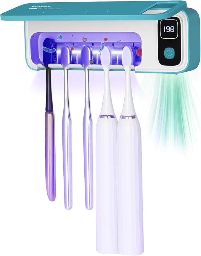 Toothbrush San itizer Holders Wall Toothbrush San itizer Holder with Light, 5 Slots Toothbrush Holder Rechargeable Toothbrush Cleaner Case Cover Toothbrush Holder with Air Dry for Bathroom (Blue)