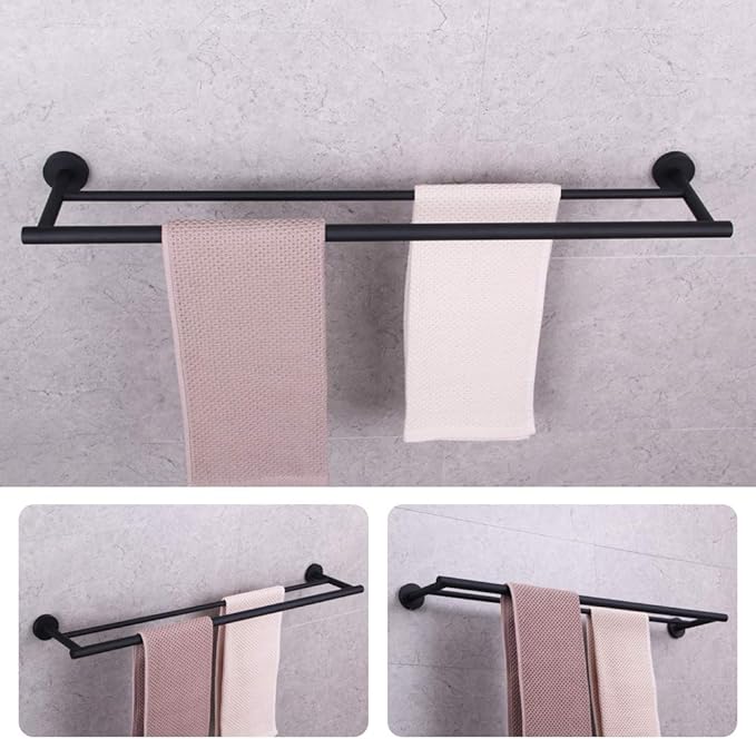 GERZWY 36-Inch Bathroom Double Towel Bar SUS 304 Stainless Steel Bath Towel Bar Matte Black Modern Style Wall Mount AG1102C92-BK