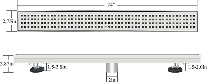 24 Inch Linear Shower Drain Brushed Recatngular Floor Drain,SUS304 Stainless Steel CUPC Certificate (24 inch)