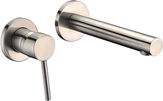 sumerain Single Handle Left-Handed Wall Mount Bathroom Faucet Brushed Nickel Lavatory Basin Faucet