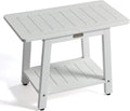 Shower Bench for Inside Shower, HDPS Shower Stool for Shaving Legs, Waterproof White Poly Bathroom Chair Seat, 2 Tier Foot Rest with Shelf & Adjustable Feet, Non-Slip