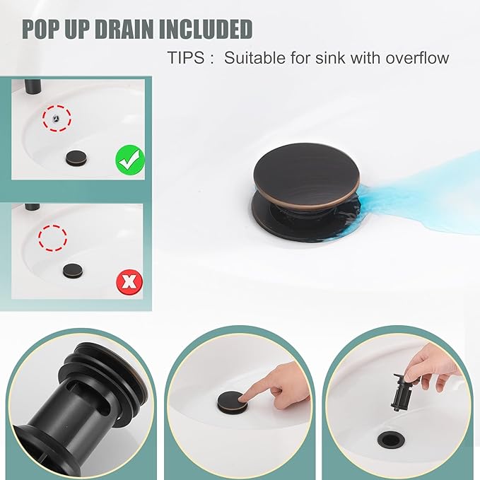 Hoimpro 3 Holes 4 Inch Bathroom Faucet, Waterfall Oil Rubbed Bronze Bathroom Faucet Two Handles Centerset Bathroom Sink Faucet Vanity Sink Faucet with cUPC Supply Hoses and Pop Up Drain