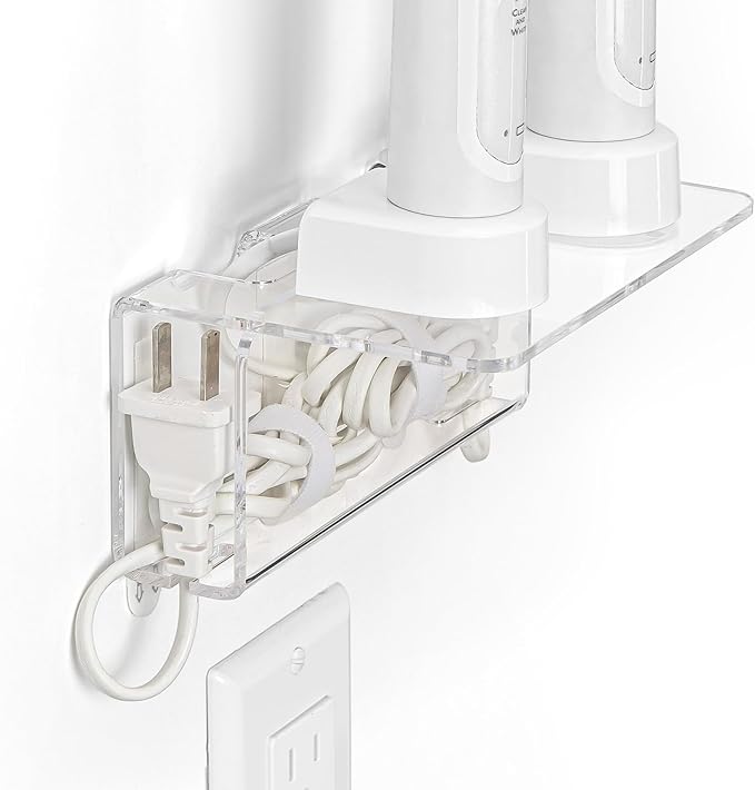 OAPRIRE Electric Toothbrush Holder for Bathroom, Acrylic Electric Toothbrush Holder Wall Mounted Come with Cable Organizer, Saving Space and Convenient Charging - Clear