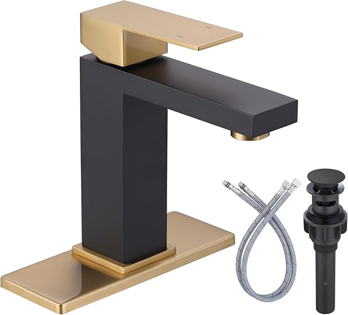 Black and Gold Bathroom Faucet ARCORA Black Gold Faucet for Bathroom Sink Modern Single Hole Bathroom Faucet with cUPC Supply Lines and Pop Up Drain