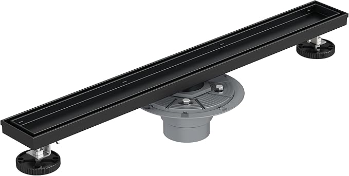 Neodrain 18-Inch Matte Black Linear Shower Drain, 2-in-1 Flat & Tile Insert Cover, Stainless Steel Linear Drain, Rectangle Shower Floor Drain with Hair Strainer, Shower Drain Base