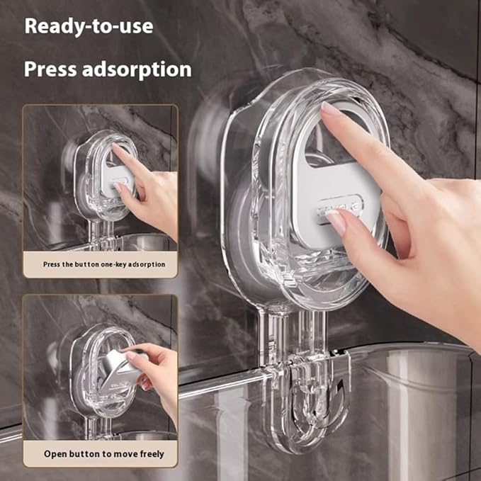 No-Drill Bathroom Suction Storage Box, Large Capacity & Strong Load-Bearing, Glacier Pattern Suction Cup Shower Caddy Hanging Shower Shelf Heavy Duty Shower Organizer (Gray)