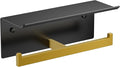 FORIOUS Toilet Paper Holder with Shelf, 304 Stainless Steel Wall Mount Commercial Toilet Paper Dispenser, Double Tissue Roll Holder for Bathroom (Matte Black & Brushed Gold)