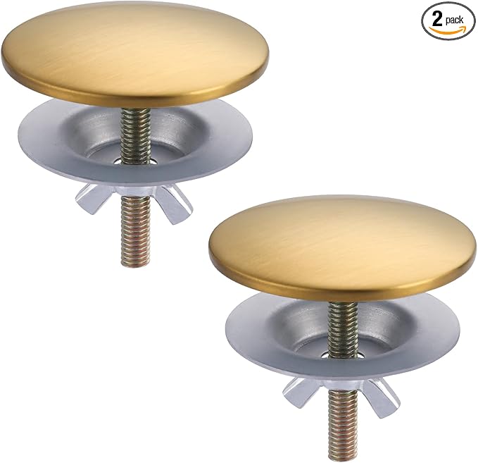 Kitchen Sink Hole Cover, 2 PCS Faucet Plate Stopper, Countertop Cap, Tap Blanking Metal Plug, Brushed Gold