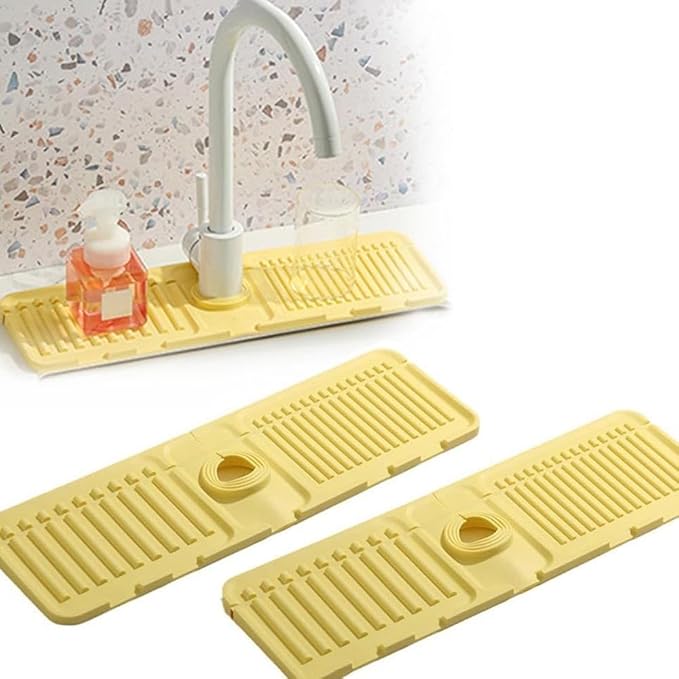 Drowning Pads for Kitchen Faucet,Upgrade Kitchen Sink Splash Guard Silicone Draining Mat for Kitchen Sink Splash Guard,Fast Drying Stone Sink Tray Sink Protectors Sink Faucet Mat (Yellow,2PC)