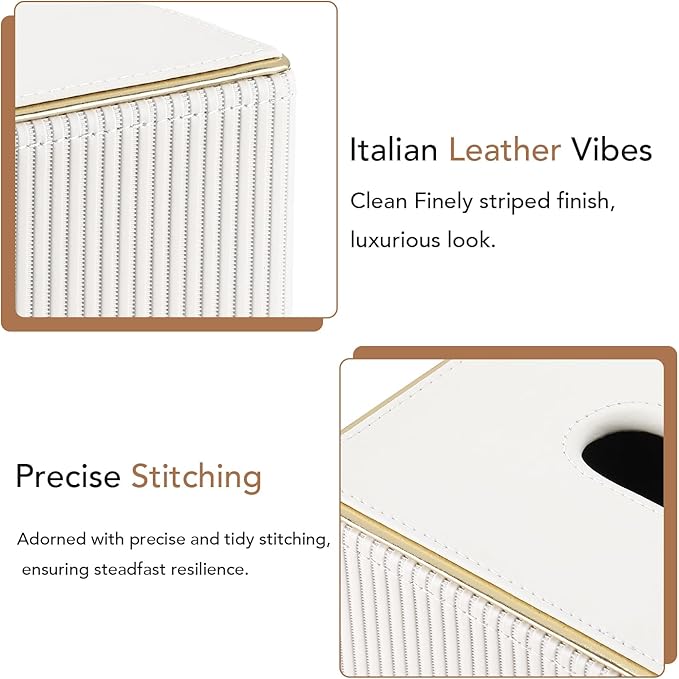 GORESE Rectangle Tissue Box Cover for Kleenex, PU Leather Tissue Box Holder, Rectangular Decorative Tissue Covers for 120(3-Ply)/160(2-Ply) Tissue Box, Cream White