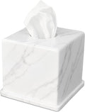 Natural Marble Tissue Box Cover, Volakas White Tissue Organizer 6 x 6 x 5.7 inch, Heavy Stone Decorative Box, Square Tissue Box Holder for Home Decor, Kitchen, Bathroom, Bedroom