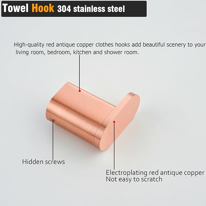 RANDOM Towel Hooks for Bathrooms Brushed Rose Gold Coat Hook Wall Mount Shower Hooks,Heavy Duty Robe Hook Stainless Steel Towel Holder,2 Packs.96026-8RAC