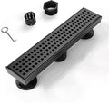 SaniteModar Linear Shower Drain, Black Shower Drain 12 inch with Square Hole Panel, Matte Black Linear Drain with Hair Strainer and Leveling feet