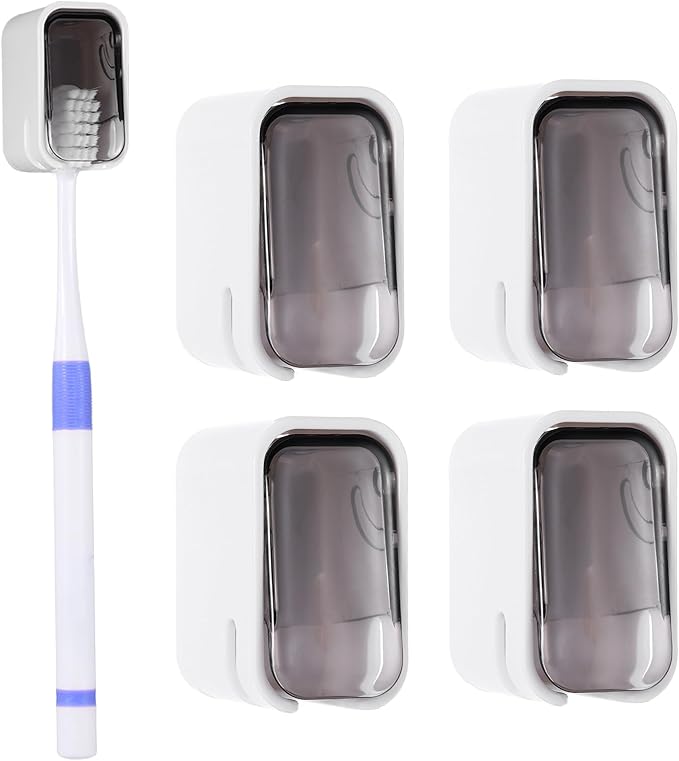 4 PCS Toothbrush Holder Wall Mounted with Cover, Electric Toothbrush Holders for Bathroom (Single-Slot Design), Moisture-Proof and Dust-Proof Organizer for Home and Travel Use(Gray)