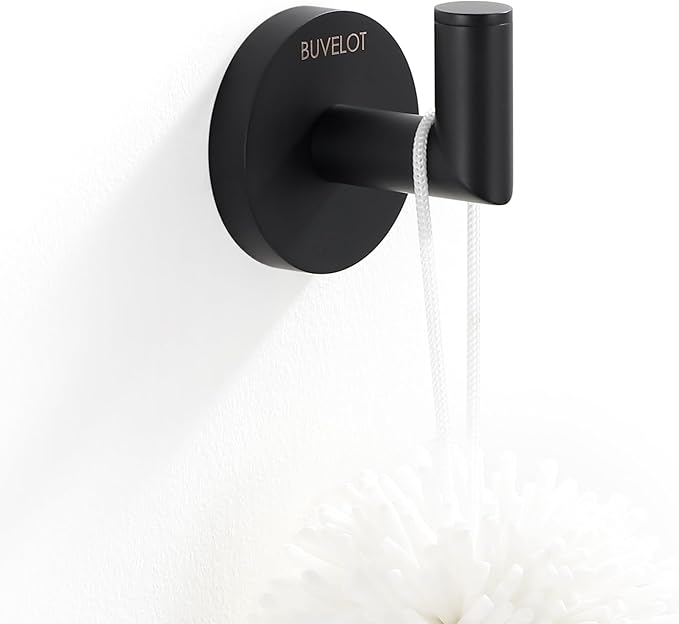 Towel Hook, Coat Hooks for Bathroom and Kitchen, Single Robe Hook Wall Mounted, Matte Black, 077010-MB,Leo Series