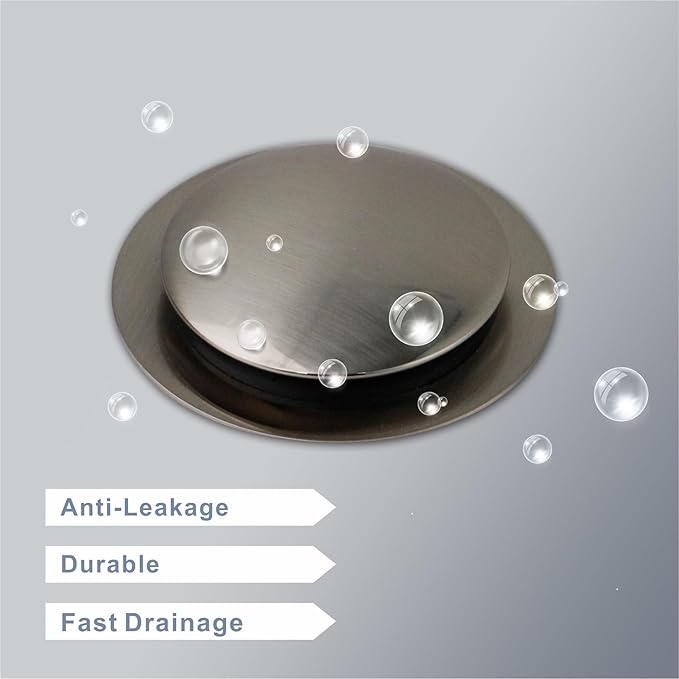 Brushed Bathtub Drain Stopper,Universal Pop Up Bath Drain, Hidrop Tip Toe Tub Drain Stopper,Conversion Kit Assembly, Replaces Lift and Turn,Tip-Toe and Trip Lever drains for Tub, EZ Install(Brushed)