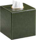 Square Tissue Box Cover, Luxury PU Leather Tissue Holder with Magnetic Closure (Dark Green)