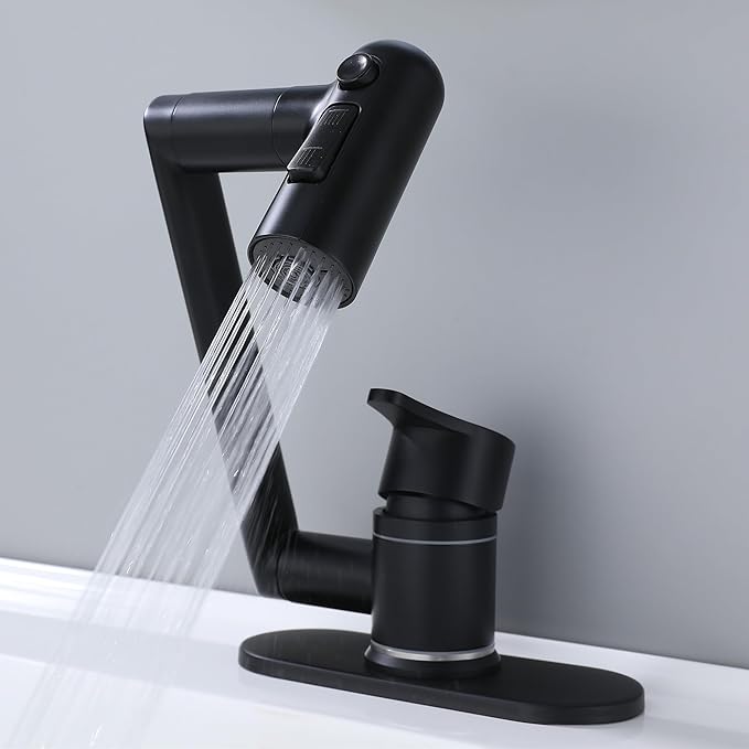 Bropury Rotatable Bathroom Faucets，Single Hole Golden Bathroom Faucet 1 Hole or 3 Hole，Lavatory Basin Vanity Faucet for RV Caravan Marine Boat Yacht(Brushed Gold) (Matte Black)