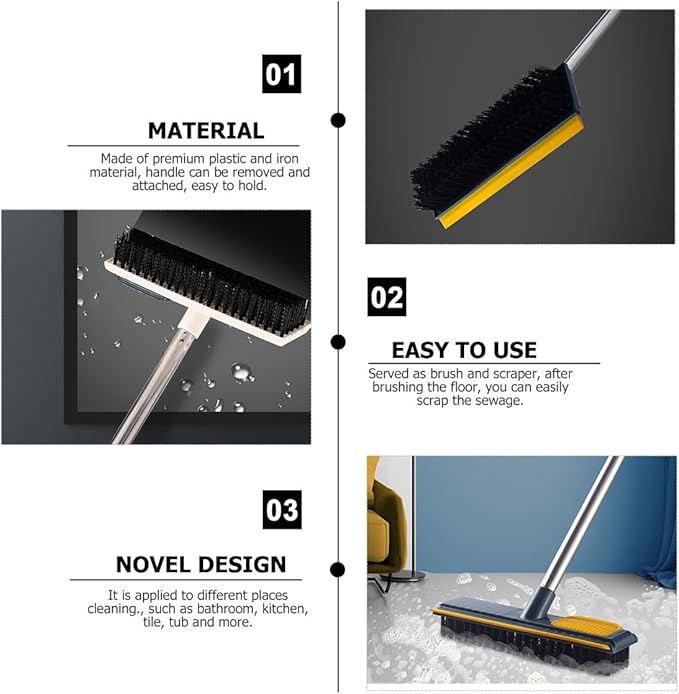Artibetter 2-in-1 Stiff Floor Scrub Brush with Telescopic Handle, Blue Long-Handle Cleaning Brush for Bathroom Grout and Floor, Household Hard Bristle Scrubber for Bathroom and Kitchen Use