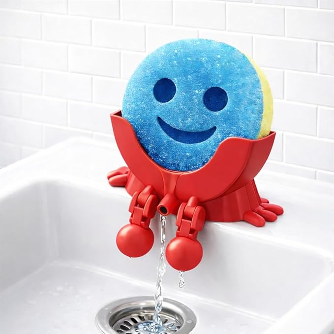 Drip Daddy Peeing Sink Caddy Rack with Drainage – Funny Scrub Sponge Holder & Soap Organizer, Compact Kitchen Countertop Storage Stand Accessory (Red)