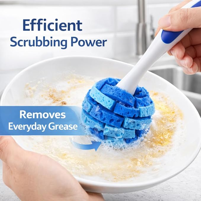 BROTHER'S PLASTIC 11-Inch Dish Cleaning Brush with Sponge Head, Long Handle Glassware and Bottle Cleaning Wand for Kitchen Cups, Mugs and Jars
