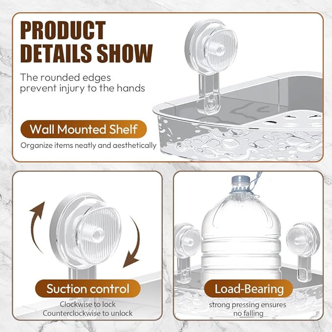 Corrugated Suction Cup Storage Holder, 2025 New Movable Shower Shelf Suction Cup, Corner Shower Caddy Large Organizer Bathroom Shelf No-Drill Wall-Mounted Storage (CLEAR)
