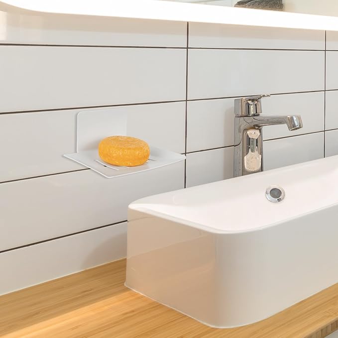 Soap Dishes for Bathroom, Bar Soap Holder with Self Draining Tray, Soap Tray for Shower Wall, 5 Slot Self-Adhesive Soap Container (White)