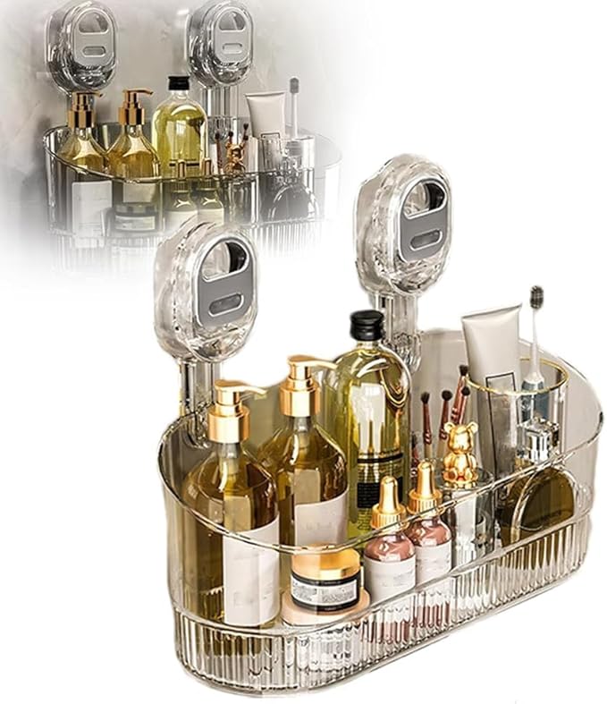 No-Drill Bathroom Suction Storage Box, Large Capacity & Strong Load-Bearing, Glacier Pattern Suction Cup Shower Caddy Hanging Shower Shelf Heavy Duty Shower Organizer (Clear)