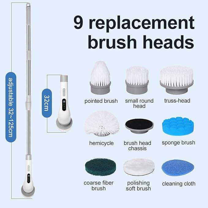 Electric Spin Scrubber for Cleaning Bathroom, Cordless Shower Scrubber Brush with Extendable Handle, Bathroom Accessories Scrub Brush for Tile Tub (White)