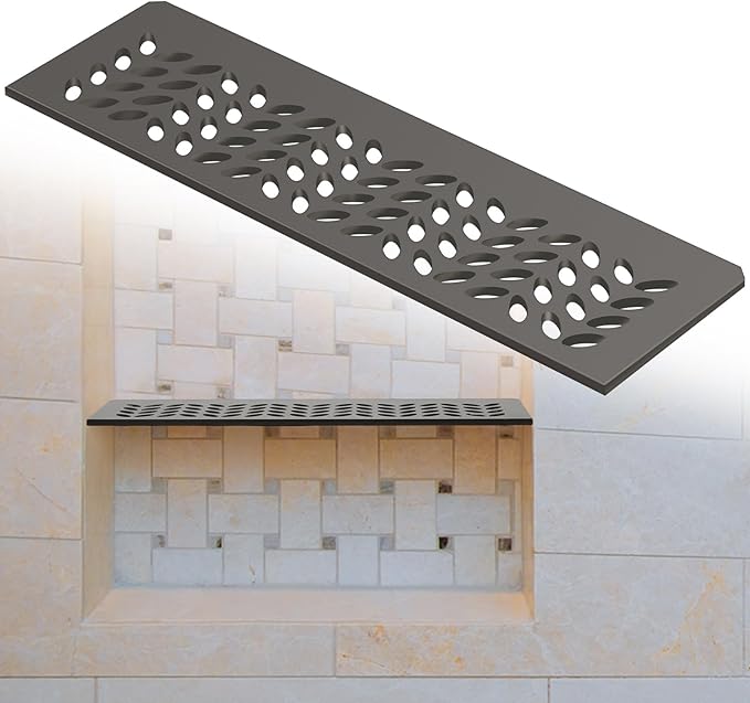 1 Pcs Aluminum Shower Niche Rectangular Shelf Bronze 5/32"/ 4 mm Thick, Petal Design, Matte Bronze Finish for 12" Prefabricated Niches, Fits 5/32" Grout Line