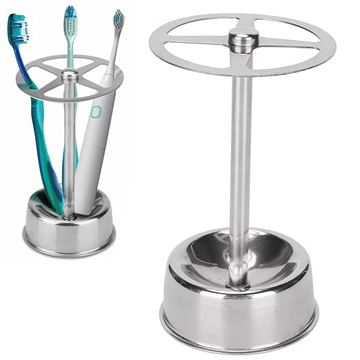 Toothbrush Holders for Bathroom, 4 Slots Stainless Steel Toothbrush Organizer with Base, Countertop Toothbrush Holders for Family Home