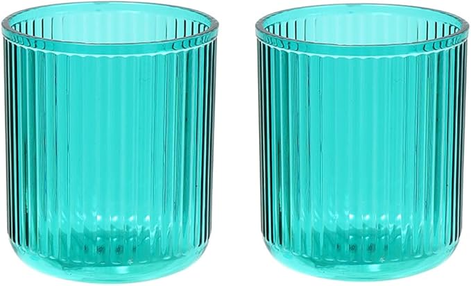 Bathroom Tumbler 2 Pieces ，Unbreakable Toothbrush Cup，Dishwasher Safe Drinking Cup (Green & Green)