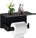 Black Toilet Paper Holder with Shelf, Wall Mount Bathroom Tissue Roll Holder Organizer, Modern Storage Shelf for Phone, Book, Plant, Extra Roll, Matte Black Finish, Easy Install