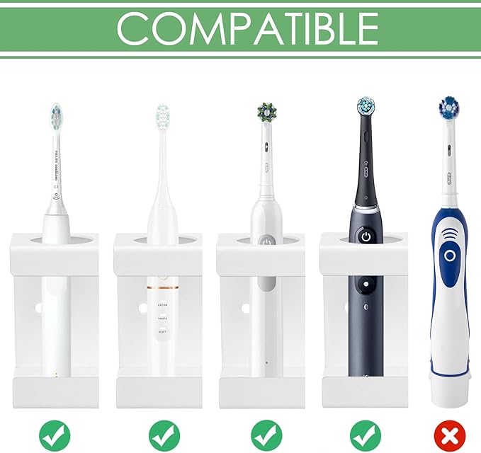 Wall Mounted Electric Toothbrush Holder, 4 Slots Stand with Diatomite Dish, Storage Rack Compatible with AquaSonic Black Series, Kingheroes Sonic, Oral-B (White)