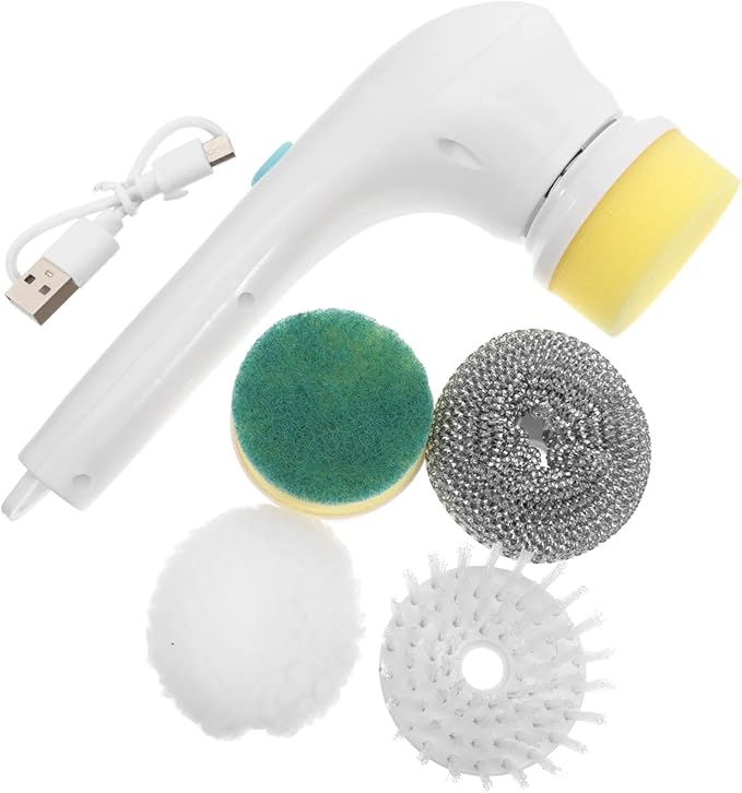 Alipis Multi-Function Cordless Electric Scrubber Cleaning Brush with Interchangeable Heads for Bathroom and Kitchen Lightweight and Design for Easy Use